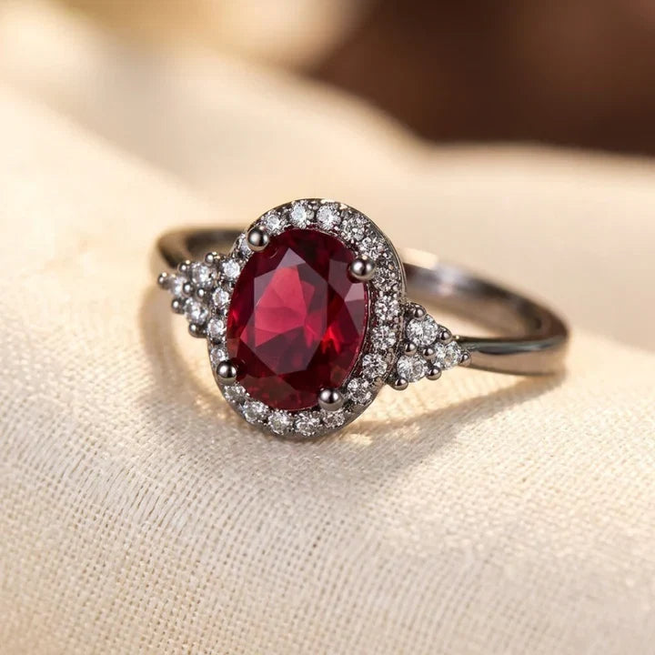 Orla & James - Silver Ruby Halo Ring