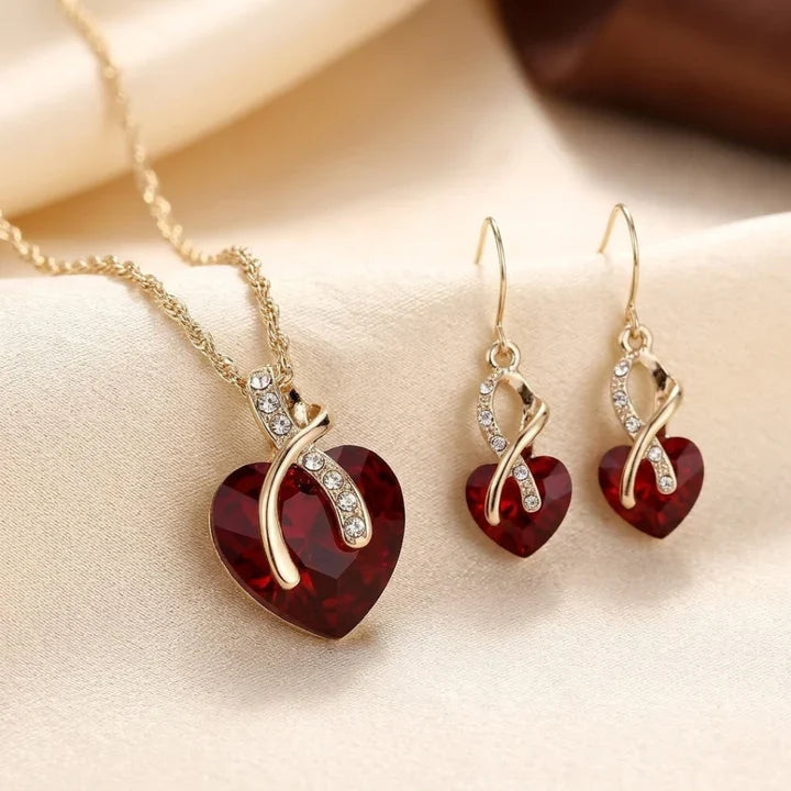 Orla & James - Twisted Heart Jewelry Set with Gold and Ruby