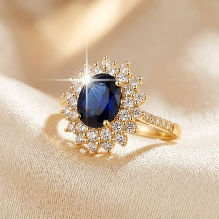 Orla & James - Gold Sapphire Halo Ring