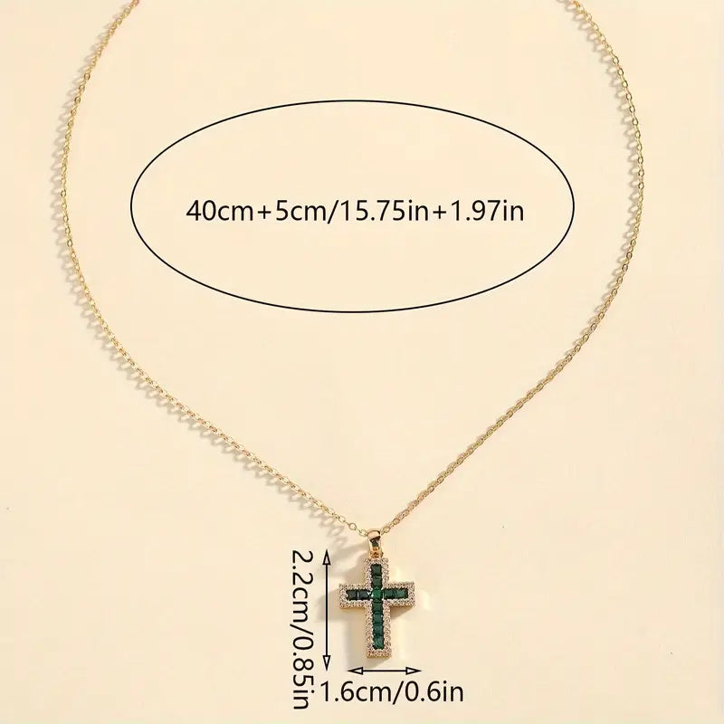Orla & James - Emerald Cross Pendant Necklace in Gold