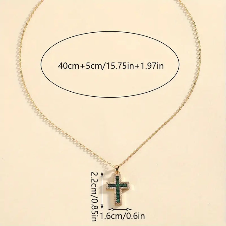 Orla & James - Emerald Cross Pendant Necklace in Gold