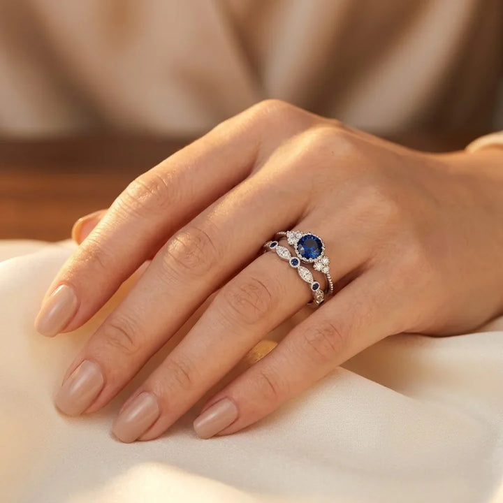 Orla & James - Silver Sapphire Halo Ring