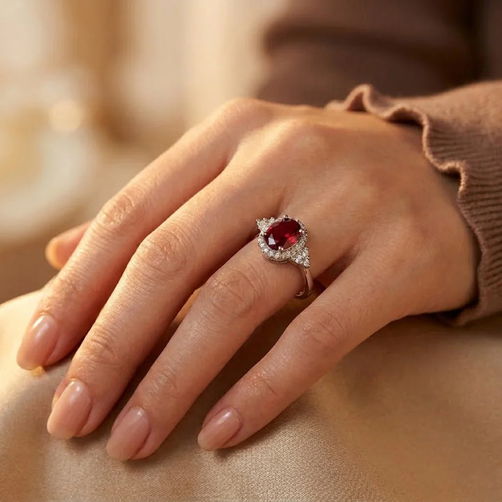 Orla & James - Silver Ruby Halo Ring