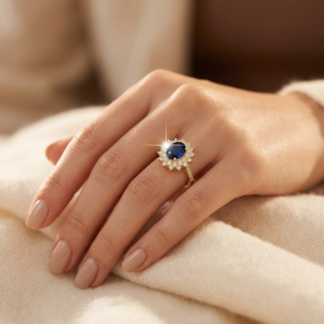 Orla & James - Gold Sapphire Halo Ring