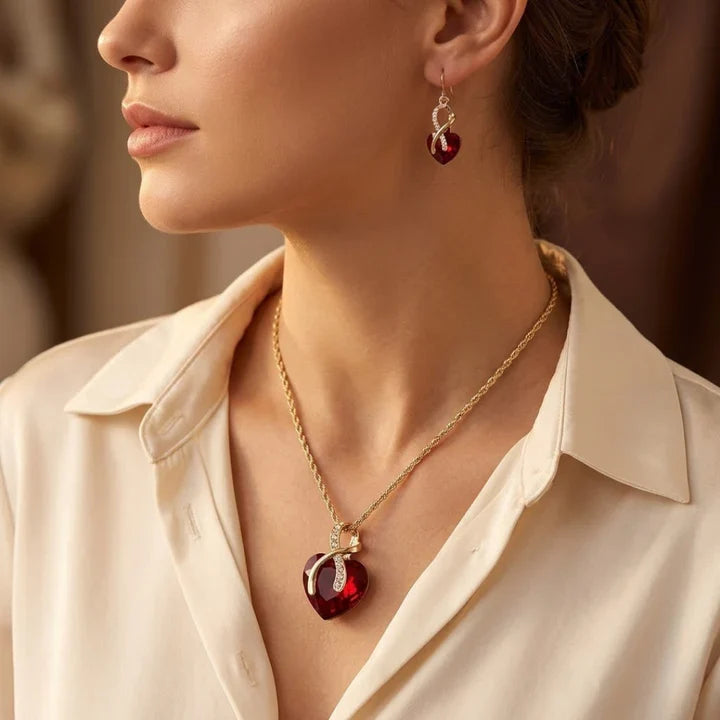 Orla & James - Twisted Heart Jewelry Set with Gold and Ruby