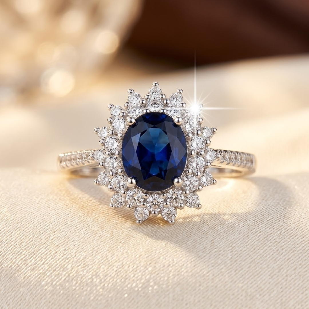 Orla & James - Gold Sapphire Halo Ring