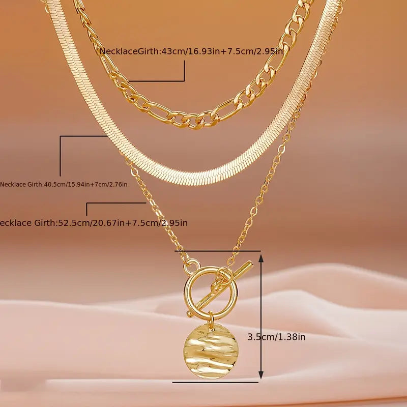 Orla & James - Textured Coin Layered Necklace in Gold