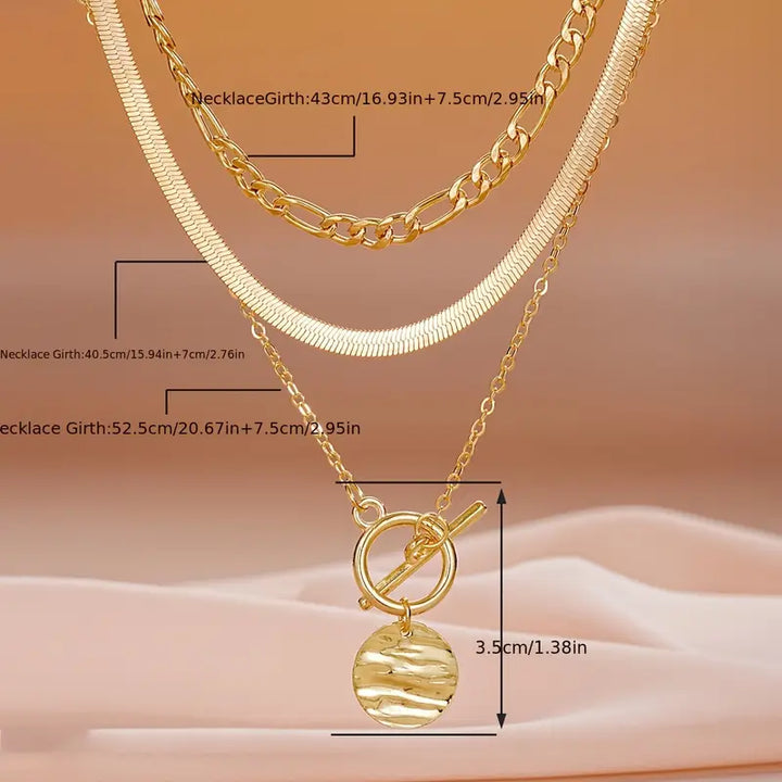 Orla & James - Textured Coin Layered Necklace in Gold