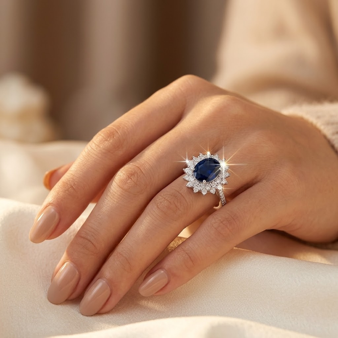 Orla & James - Gold Sapphire Halo Ring