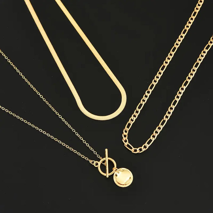 Orla & James - Textured Coin Layered Necklace in Gold
