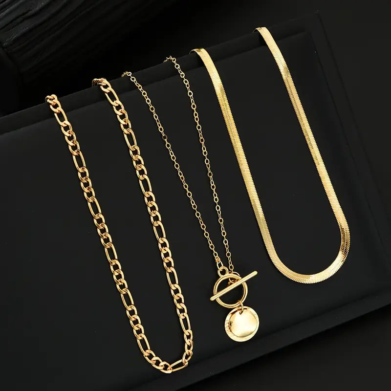 Orla & James - Textured Coin Layered Necklace in Gold