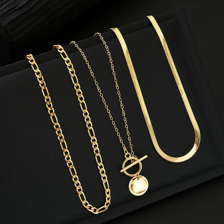 Orla & James - Textured Coin Layered Necklace in Gold