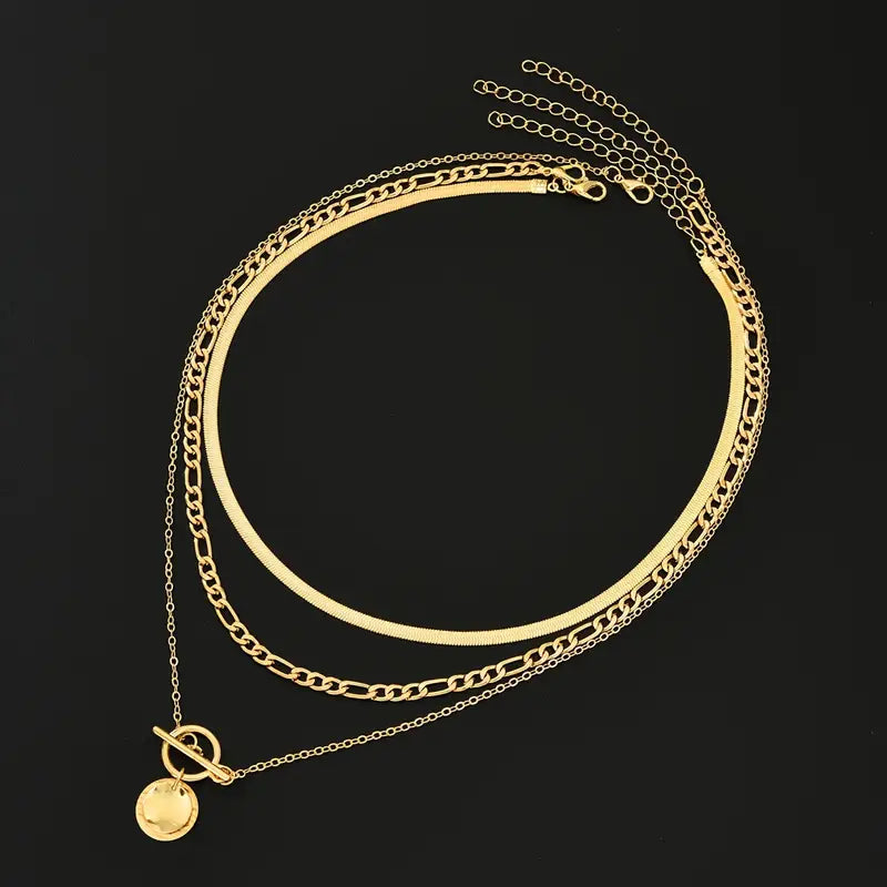 Orla & James - Textured Coin Layered Necklace in Gold