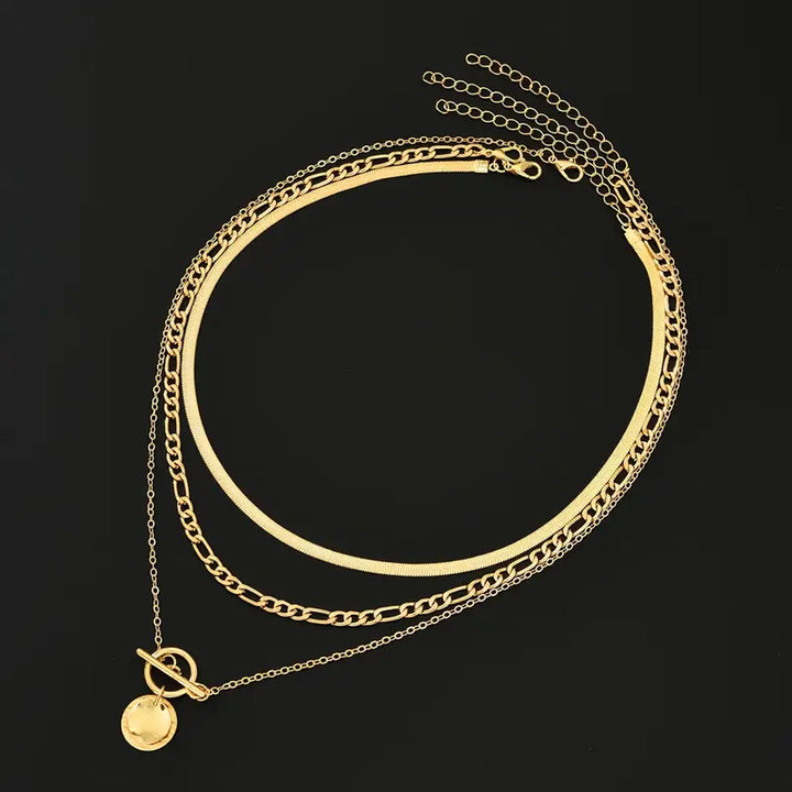 Orla & James - Textured Coin Layered Necklace in Gold
