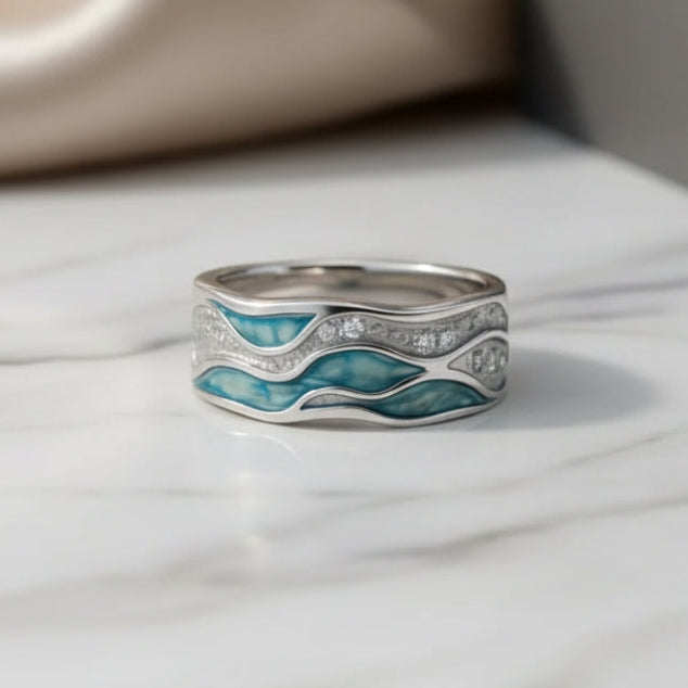 Orla & James - Turquoise Silvered Waves Ring