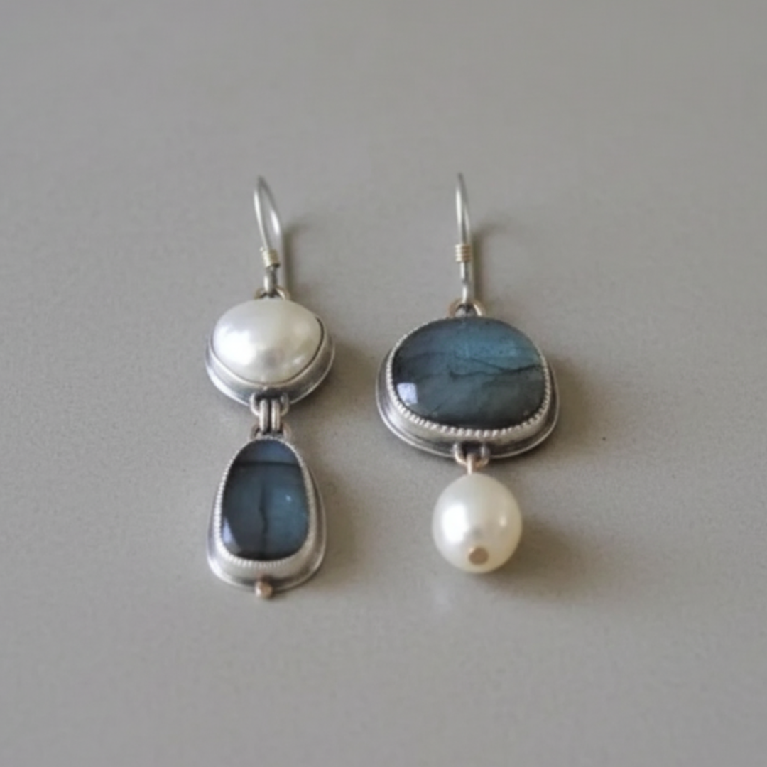 Orla & James - Vintage Blue Stone Pearl Earrings