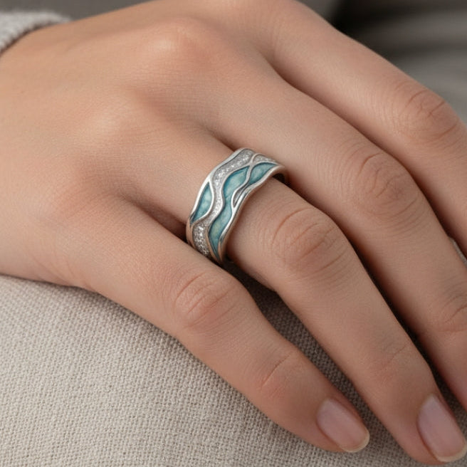 Orla & James - Turquoise Silvered Waves Ring