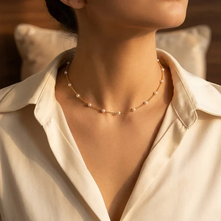 Orla & James - Gold Spaced Pearl Chain Necklace
