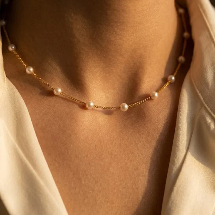 Orla & James - Gold Spaced Pearl Chain Necklace