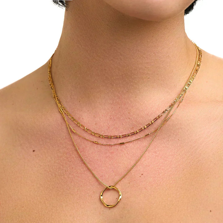 Orla & James- Gold Open Circle Three Row Necklace