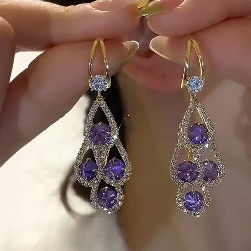 Orla & James - Purple Crystal Drop Earrings