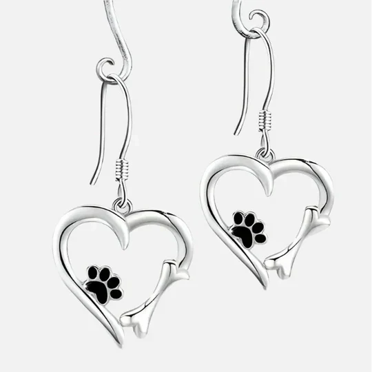Orla & James - Silver Paw & Heart Drop Earrings