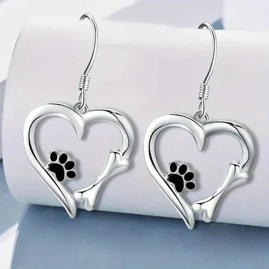 Orla & James - Silver Paw & Heart Drop Earrings