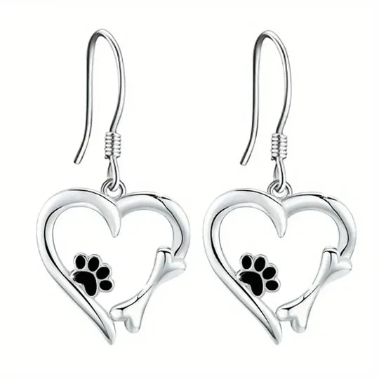 Orla & James - Silver Paw & Heart Drop Earrings