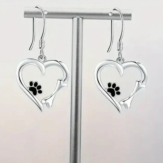 Orla & James - Silver Paw & Heart Drop Earrings