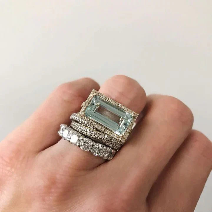 Orla & James - Vintage Silver Turquoise Glass Ring Set