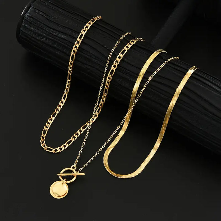 Orla & James - Textured Coin Layered Necklace in Gold