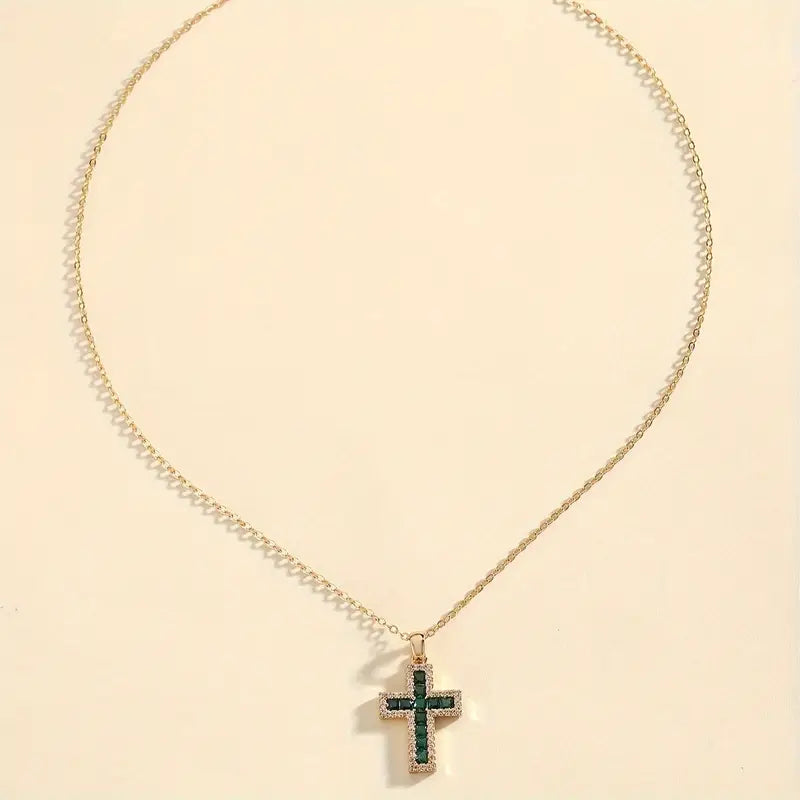 Orla & James - Emerald Cross Pendant Necklace in Gold