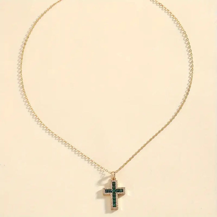 Orla & James - Emerald Cross Pendant Necklace in Gold