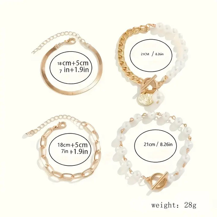 Orla & James - Chic Gold 4-Piece Bracelet Set: Snake, Pearls & Links