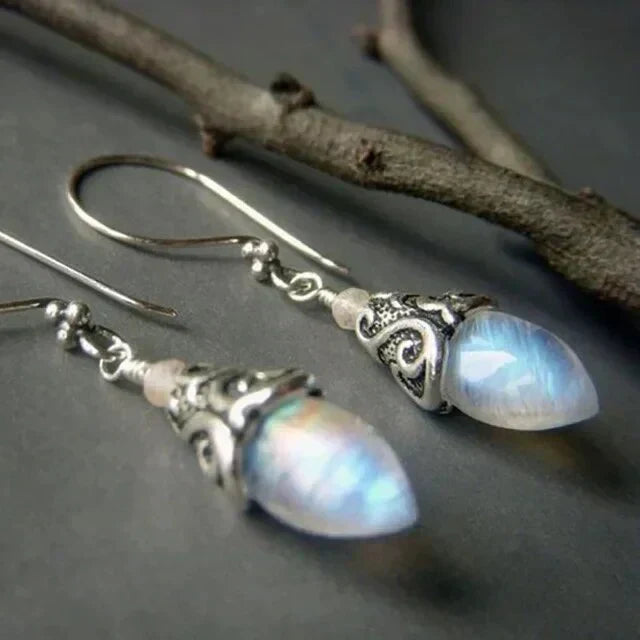 Orla & James - Antique Moonstone Drop Earrings in White Gold