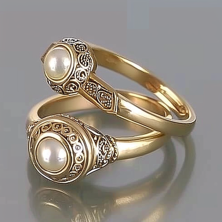 Orla & James - Vintage Inlaid Pearl Gold Ring Set