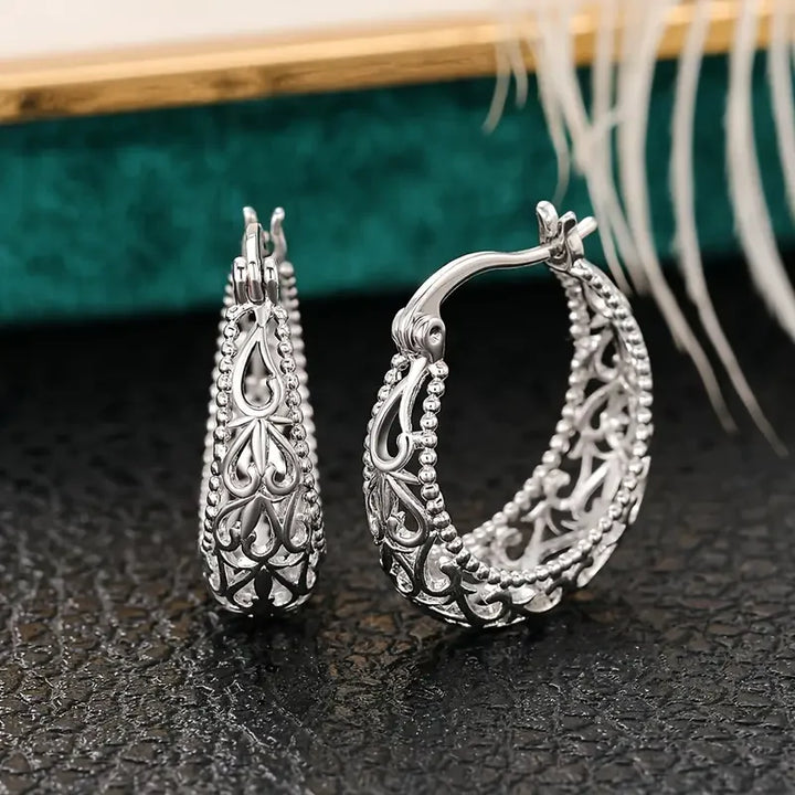 Orla & James - Antique Hollow Basket Earrings in White Gold