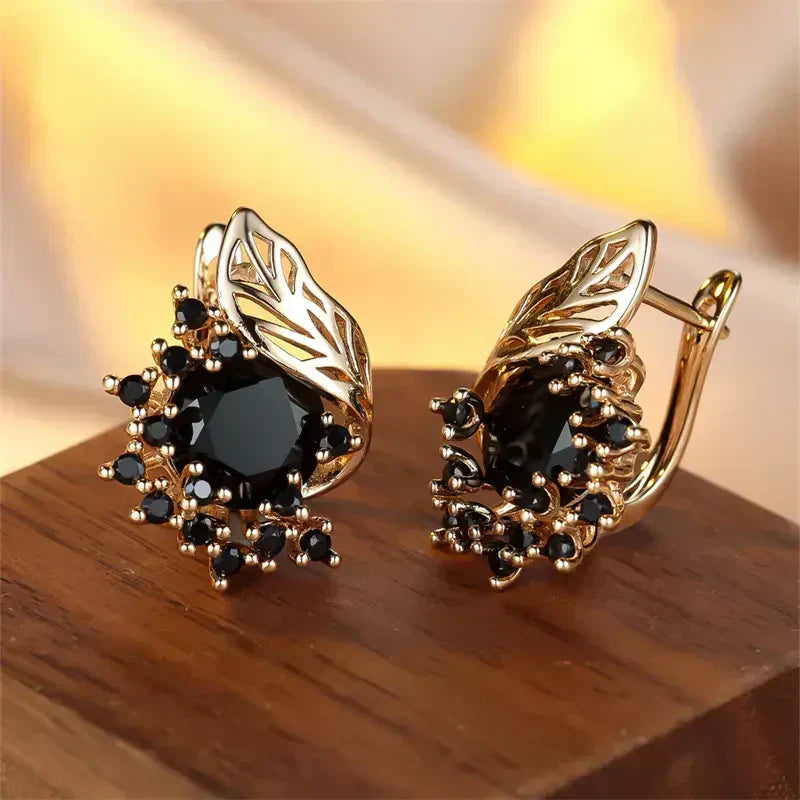 Orla & James - Black Zirconia Gold Earrings