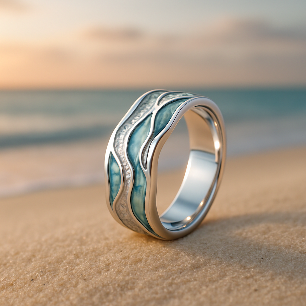 Orla & James - Turquoise Silvered Waves Ring