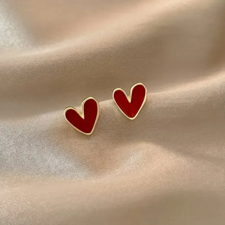Orla & James - Antique Red Heart Gold Earrings