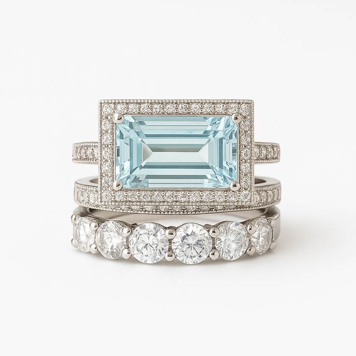 Orla & James - Vintage Silver Turquoise Glass Ring Set