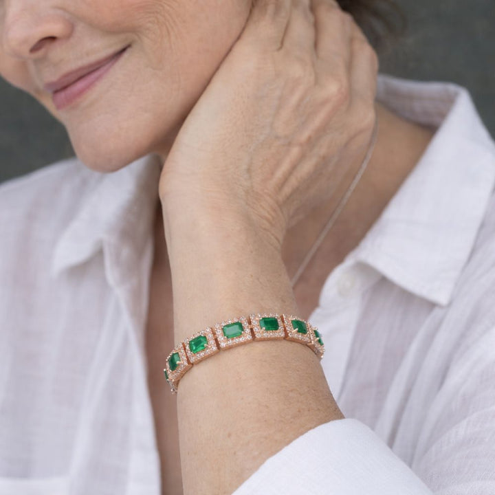 Orla & James - Emerald Green Statement Gold Bracelet